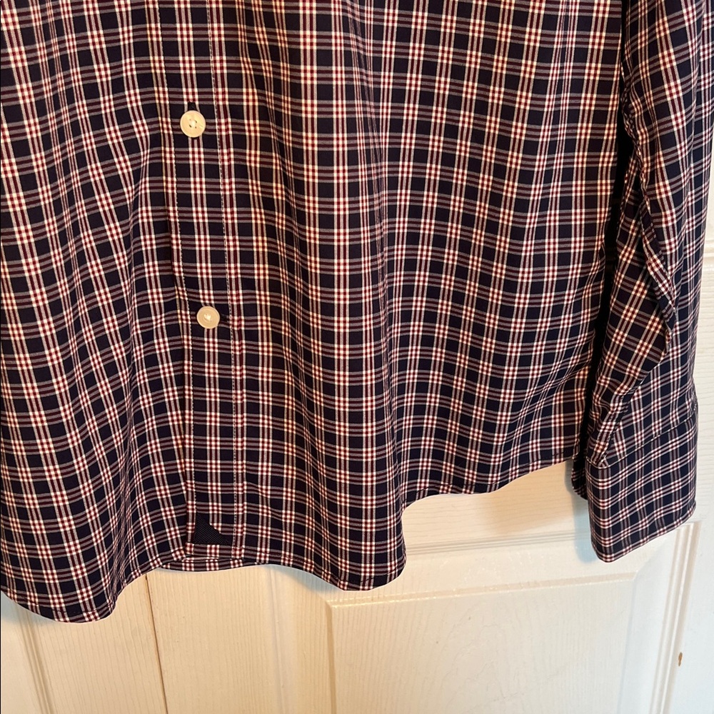 New UNTUCKit Mens Dress Shirt L Navy Burgundy Plaid Nylon Long Sleeve Button - Picture 4 of 13